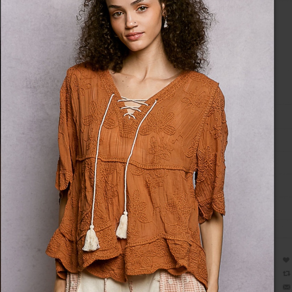 ⭐️ POL “ CONSTANCE 4 ” POL Crochet Knit Top with Drawstring 24